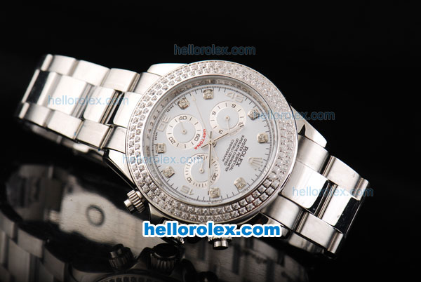 Rolex Daytona Chronograph Automatic with Diamond Bezel-Diamond Marking and White Dial - Click Image to Close